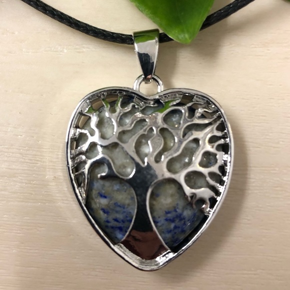 Sodalite Natural Gemstone Tree Of Life Heart Pendant Gemstone Necklace - Picture 3 of 3